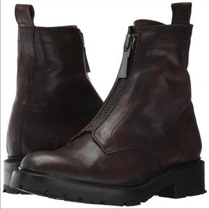 Frye Julie Front Zip Combat Style Lug Sole Boot in Brown US Size 9.5